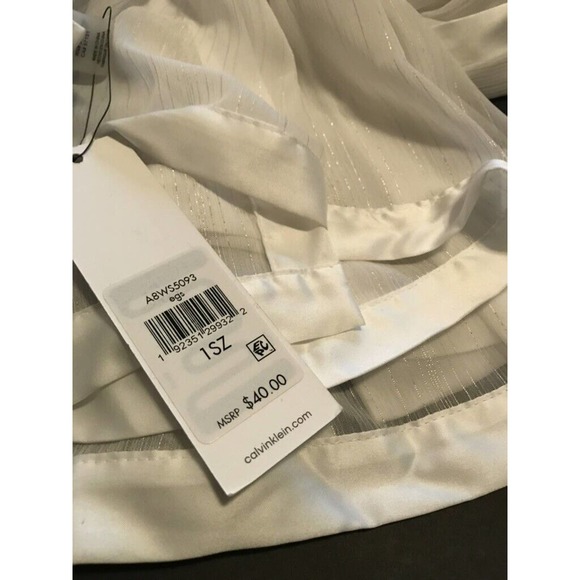 Calvin Klein Sheer & Satiny Scarf, Off-white metallic pinstripe, Rectangular - Picture 6 of 9